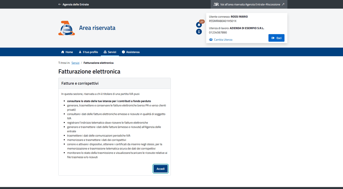 1. Nella pagina del servizio premi «Accedi».