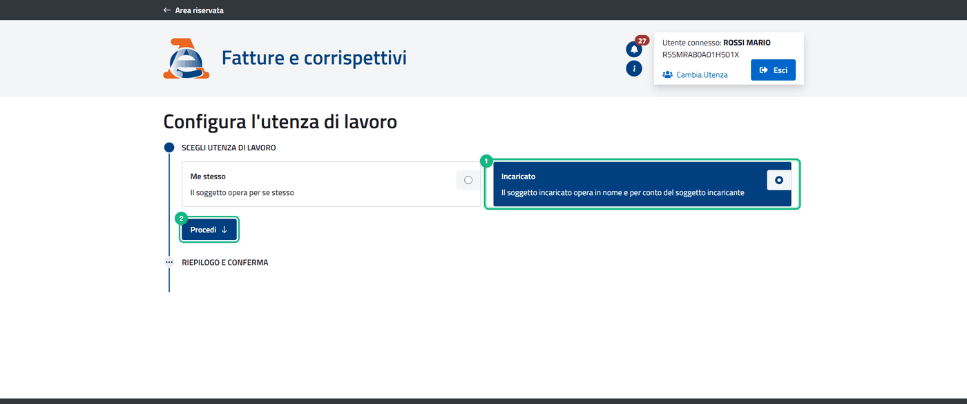 2. Scegli «Incaricato» e premi «Procedi».