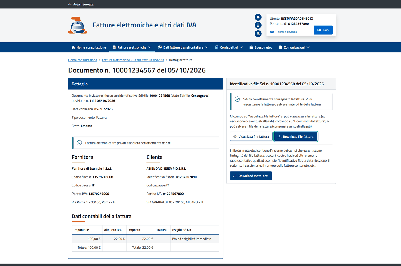 3. Nel dettaglio premi «Download file fattura».