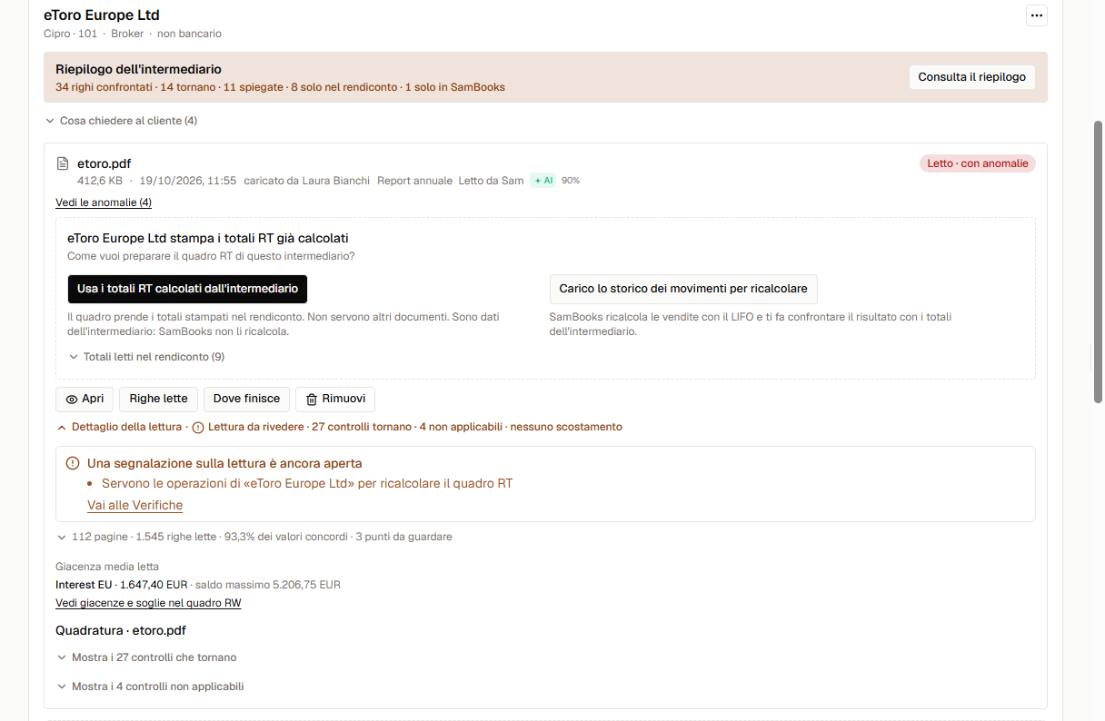 Il dettaglio della lettura di un documento con il verdetto in testa.